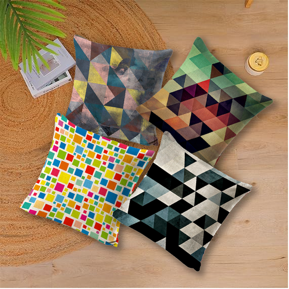 Colorful Geometric Throw Pillow Covers 18x18 Set of 4 Multicolored Aesthetic Home Decor Pillow Covers Modern Geometry Style Pillowcase for Patio Furniture Living Room Sofa
