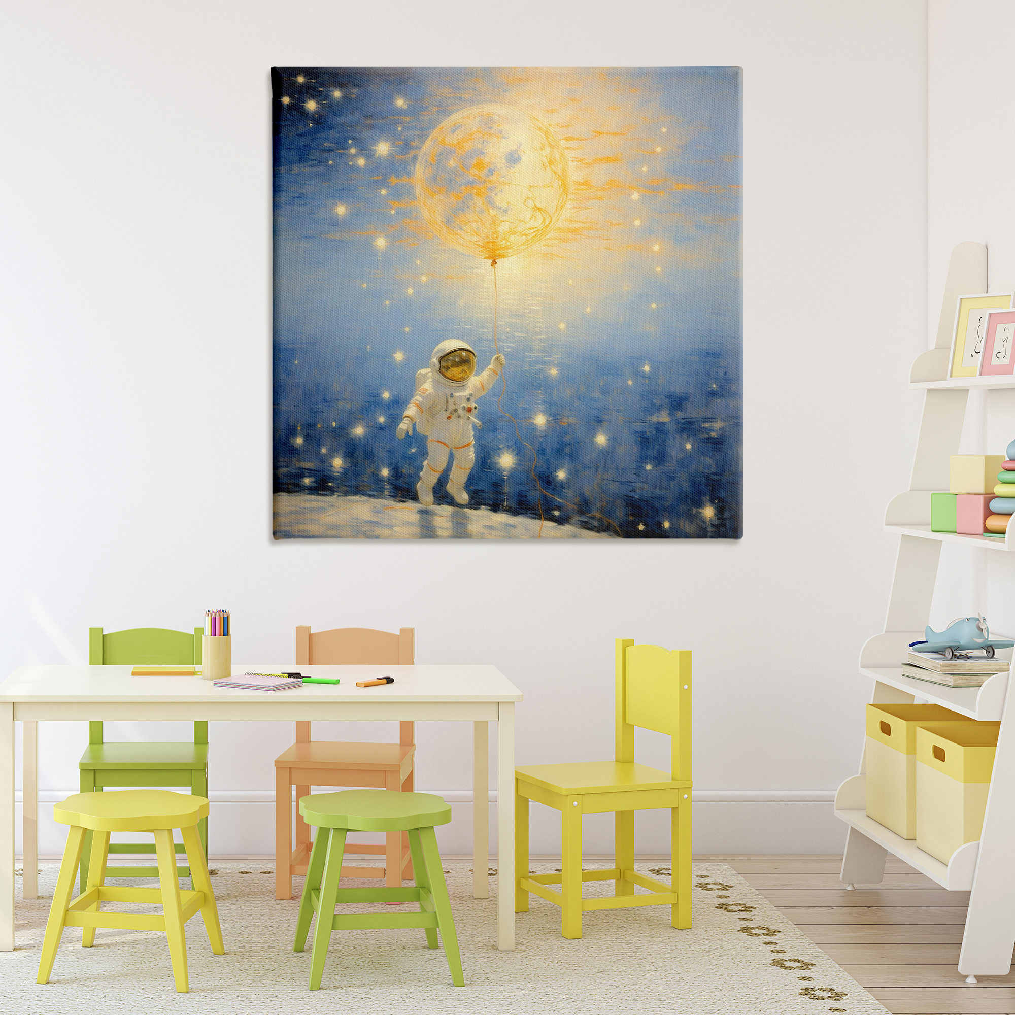 Astronaut with Dreamy Cosmic Balloon Canvas Wall Art, design by Angie Hawke