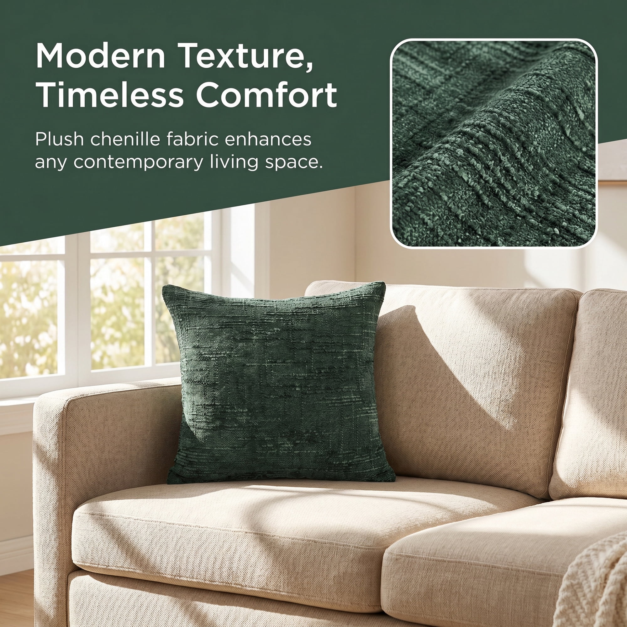 Unique Bargains Decorative Chenille Throw Pillow Covers Pack of 2 Green 18" x 18"