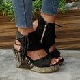 thumbnail image 2 of HBGVBA Womens Summer Sandals Tassel Side Zipper Fishes Mouth High Heel Hollow Out Wedge Thick Sole Summer Stylish Shoes 37, 2 of 4