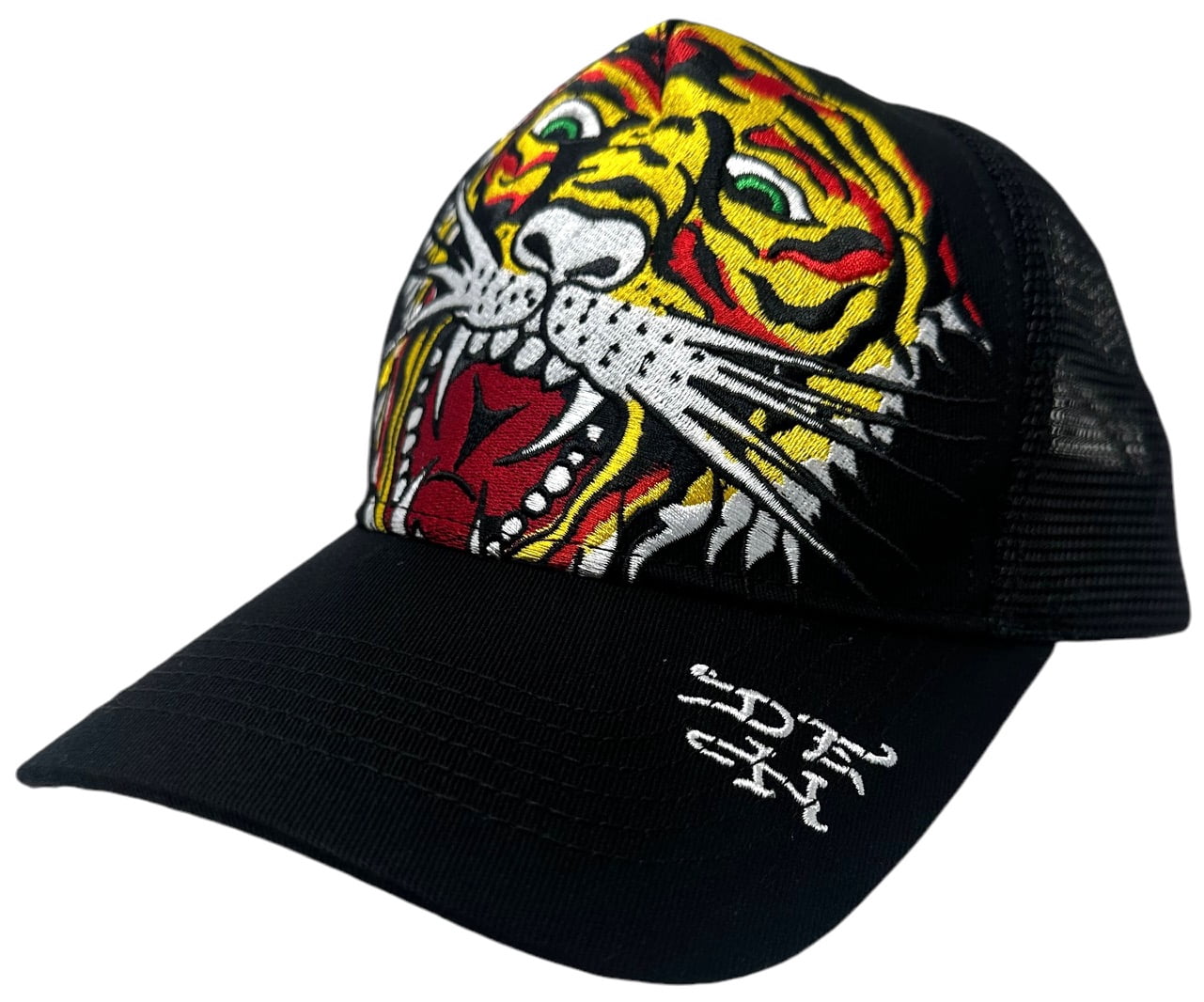 Ed Hardy Trucker Hat Embroidered Tattoo Tiger Head Black 