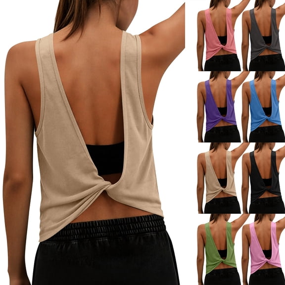 SROBPTY Womens Tank Tops Solid Sleeveless Crew Neck Loose Summer Shirts