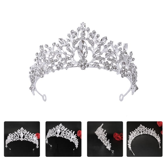 EXHUMKY Shiny Wedding Crown Silver Tiara Design for Special Occasions