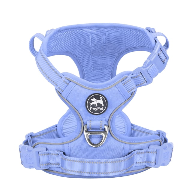 Arnés para perros PoyPet sin tirones, reflectante, ajustable, azul claro, S