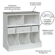 Badger Basket Combo Bin Wood Toy Storage Organizer with Three Baskets 8.6 Cu ft.- White/Gray