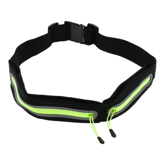 Unique Bargains 1 Pc Double Pocket Running Waist Pack for Hiking Gym Polyester Black, Green