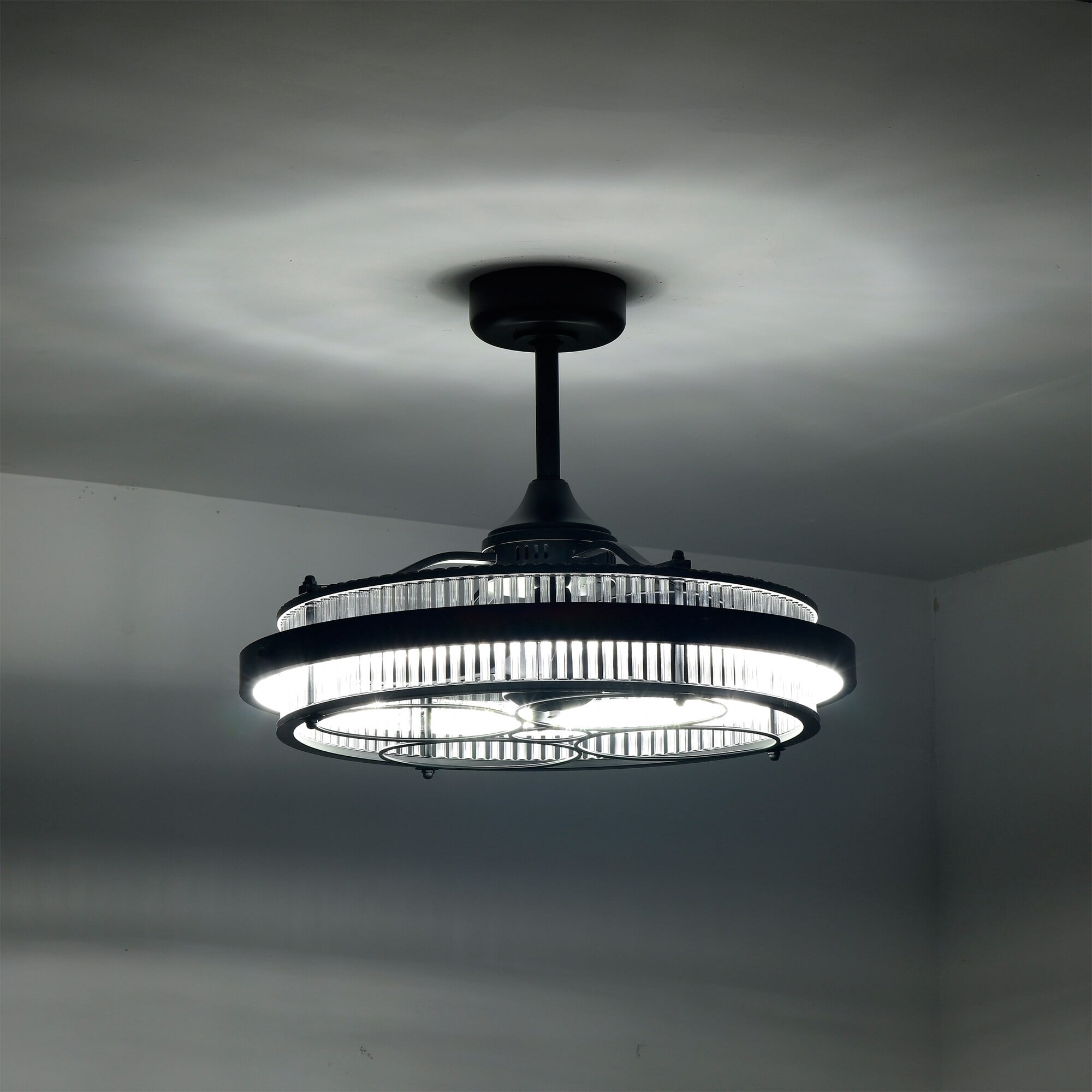 Warehouse of Tiffany Daciana 28 Inch Matte Black Finished Glam LED Ceiling Fandelier with Remote - N/A