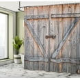 thumbnail image 4 of Rustic Shower Curtain, Old Wooden Garage Door American Native Country Farm Style Art Image, Cloth Fabric Bathroom Decor Set with Hooks, 69" W x 75" L, Bronze Charcoal, 4 of 8