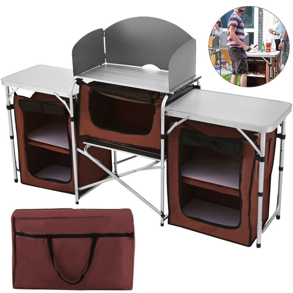 VEVOR Portable Camping Kitchen Table with 3 Storage Organizer, Aluminum
