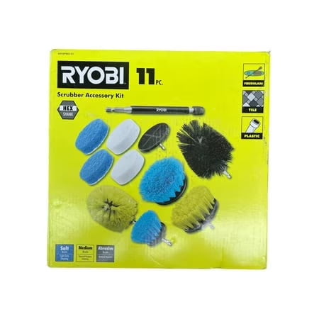 RYOBI Multi-Purpose Scrubber Accessory Cleaning Kit with Soft Bristle Brush,11 Count Pack