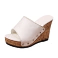 thumbnail image 5 of Rokment Wedges Dress Sandals for Women 2026 Summer Fashion Leather Platform Chunky High Heels Slip o-n Pumps Casual Open Toe Dressy Slides White Size 7.5, 5 of 6