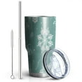 thumbnail image 2 of 30oz Turquoise Christmas Snowflake Pattern Tumblers Stainless Steel Tumbler with Lid and Straw,Vacuum Insulated Double Wall Travel Tumbler Cups Mug with Cleaning Brush for Coffee,Tea, 2 of 7