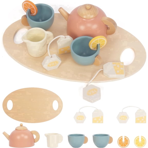 Wooden Tea Set for Little Girls Pretend Play Food Set for Kids,Play Kitchen Accessories Gift for Toddlers 3-5