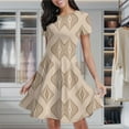 thumbnail image 2 of Beige Background Brown Geometric Pattern Women's Classic Swing Skater Dress Casual Work Party Cocktail Dresses, 2 of 6