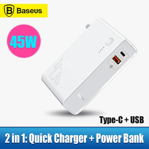 Baseus GaN Power Bank 10000mAh 2 in 1 USB 45W PD Fast Charging Battery For iP 11 Pro MacBook Pro Laptop Type-C + USB