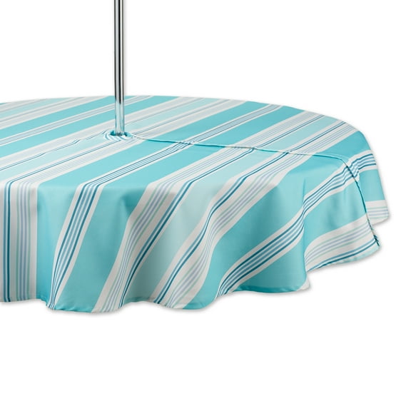 Beach House Stripe Print Outdoor Tablecloth With Zipper 60 Round