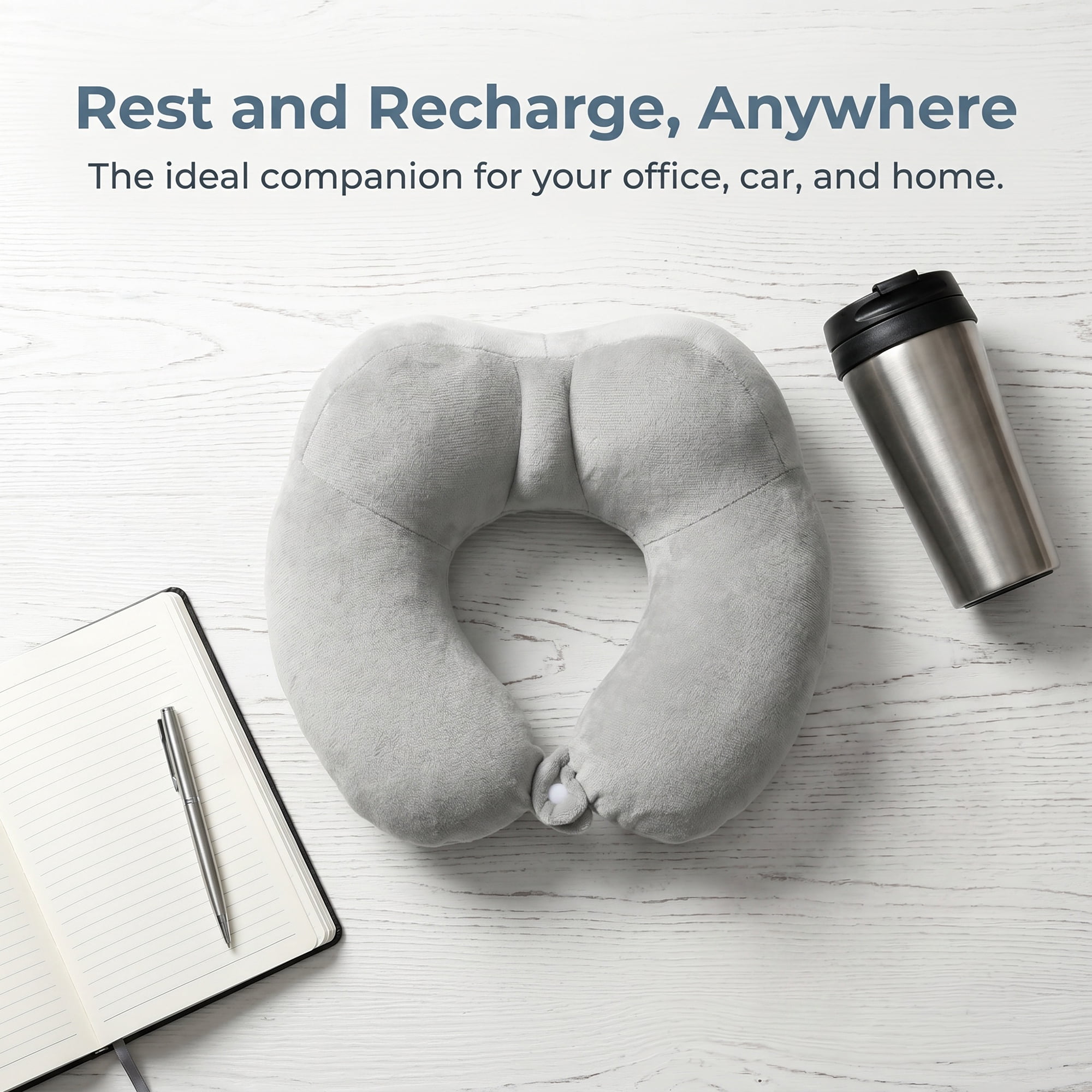 Unique Bargains Memory Foam U Shape Travel Neck Pillow Snap Closure Light gray 12"x11"x5"