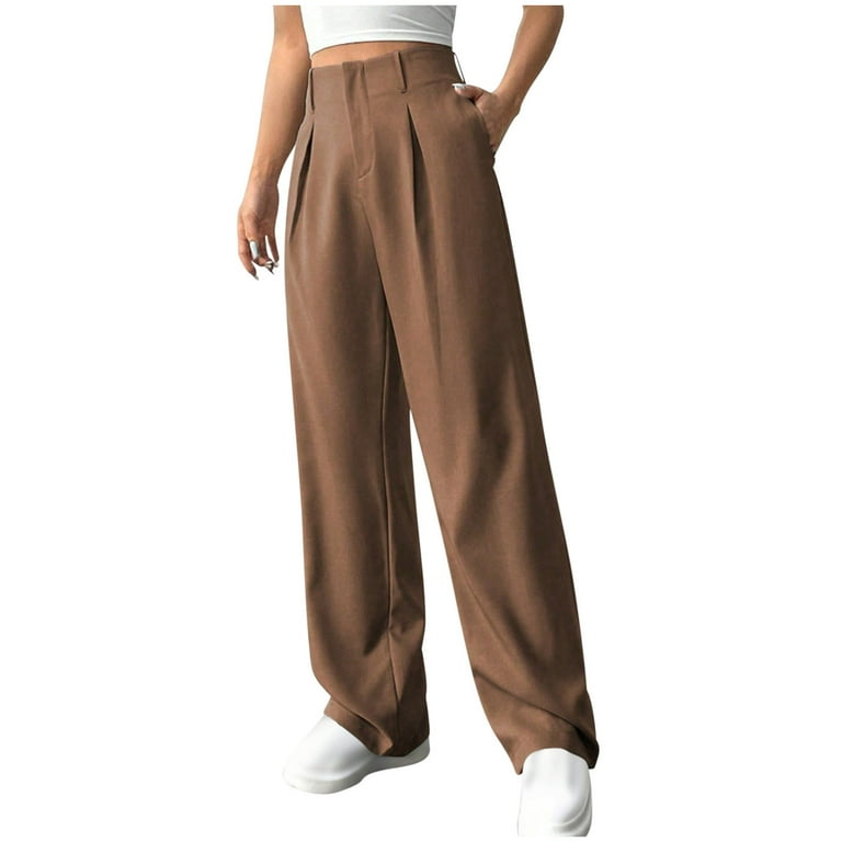 absuyy Women'S Dress Pants for Work High Waisted Wide Leg Suit Pants with  Pockets Casual Trousers for Office Brown 2XL - Walmart.com