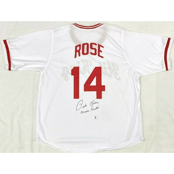 Pete Rose Signed White Jersey Pete Rose Exclusive Hologram Charlie Hustle 1