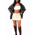 thumbnail image 3 of Leather Jacket Female Faux Oversized Motorcycles Bombers Coats Fall Fashion Outfits Winter Coats Coffee L, 3 of 9