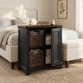 thumbnail image 4 of iooHug modern bedside table also serves as a side table and comes with two woven grass baskets, suitable for both bedrooms and living rooms.(Black), 4 of 7