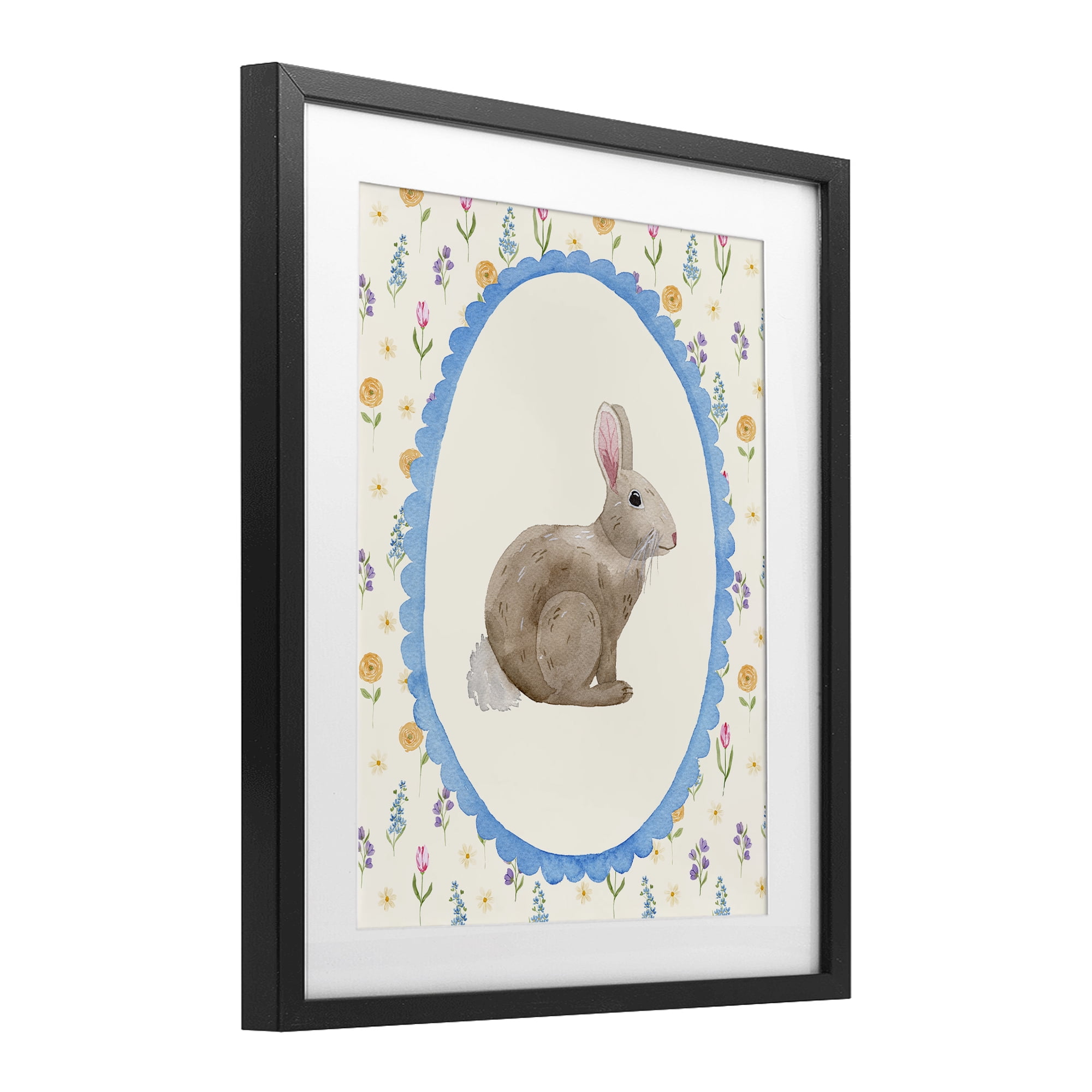 Stupell Industries Delicate Spring Bunny Florals Black Framed Print Under Glass, design by Nina Jacobs