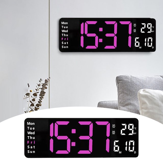 Reloj de pared digital LED grande con temperatura, fecha, día y pantalla, control remoto USB, multicolor