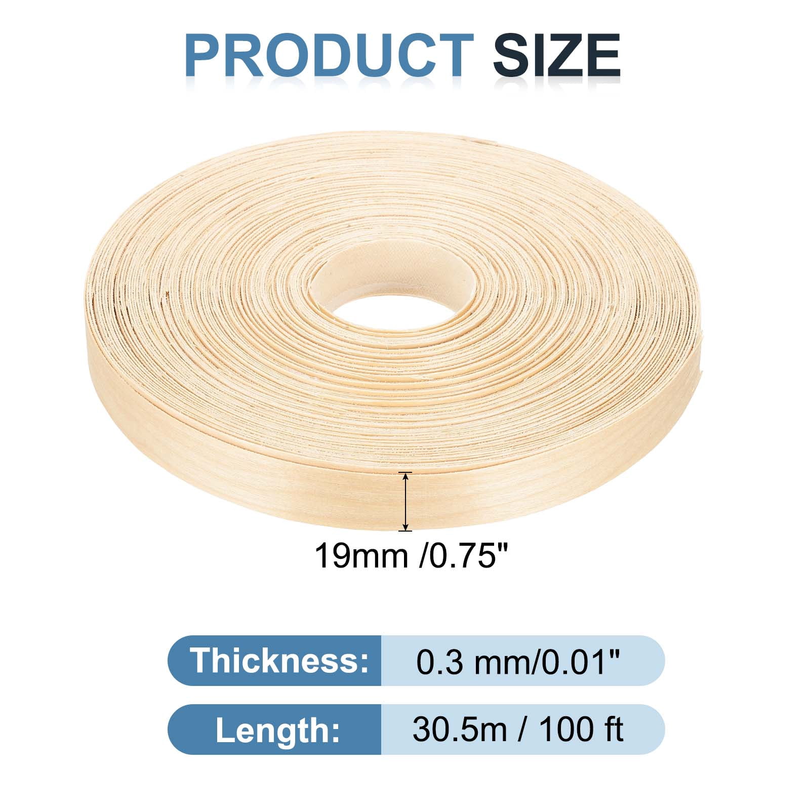 Uxcell Edge Banding, Wood Veneer Tape Pre-glued Plywood Edge Banding with Hot Melt Adhesive for Furniture Restoration Birch 3/4 inch x 100 ft