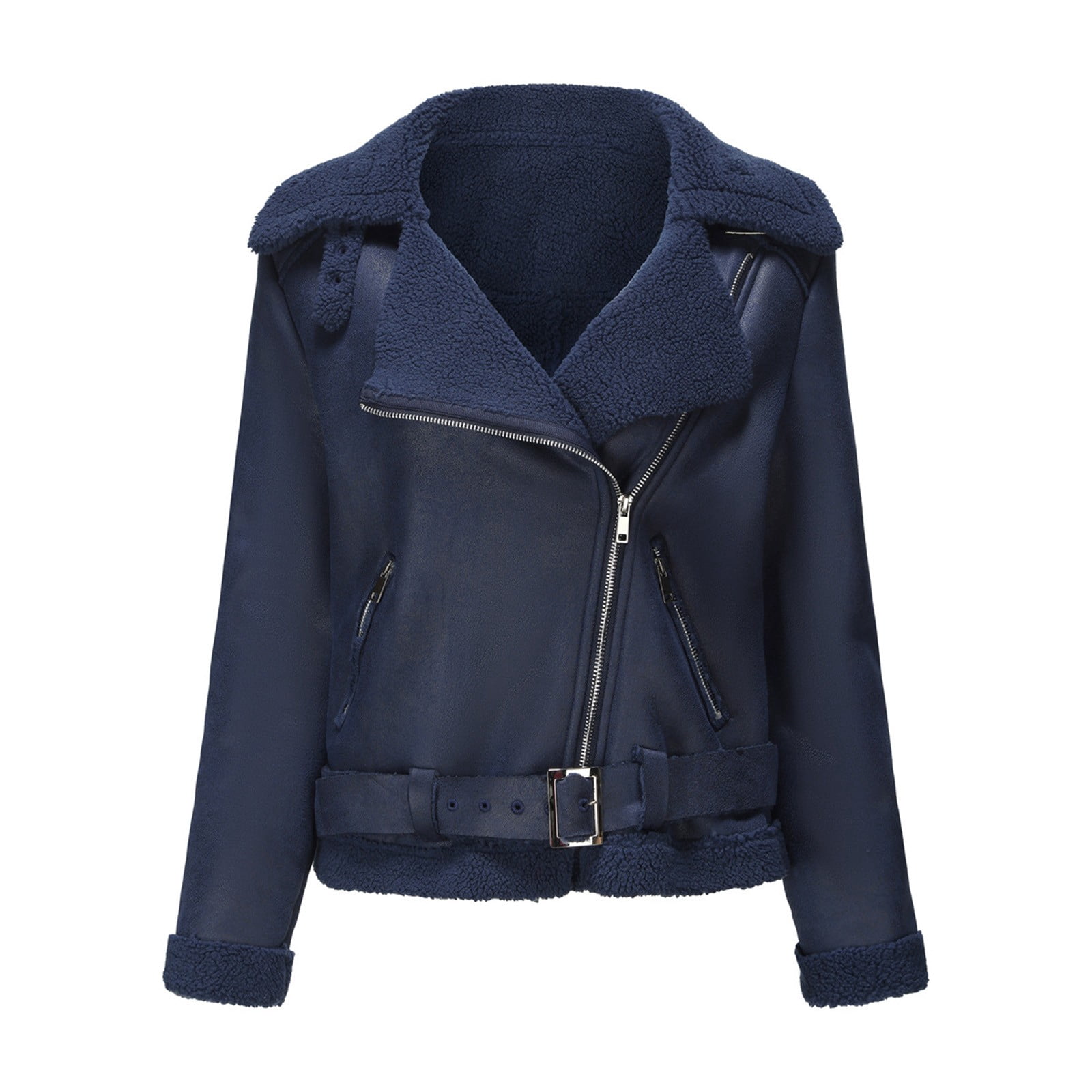clear 50% off Usmixi Womens Faux Leather Jacket Womens Suede Jacket Plus Size Fashion Side Zip Fuzzy Fleece Coats Casual Solid Pocket Bomber Outwear with Belt Winter Faux Leather Jacket