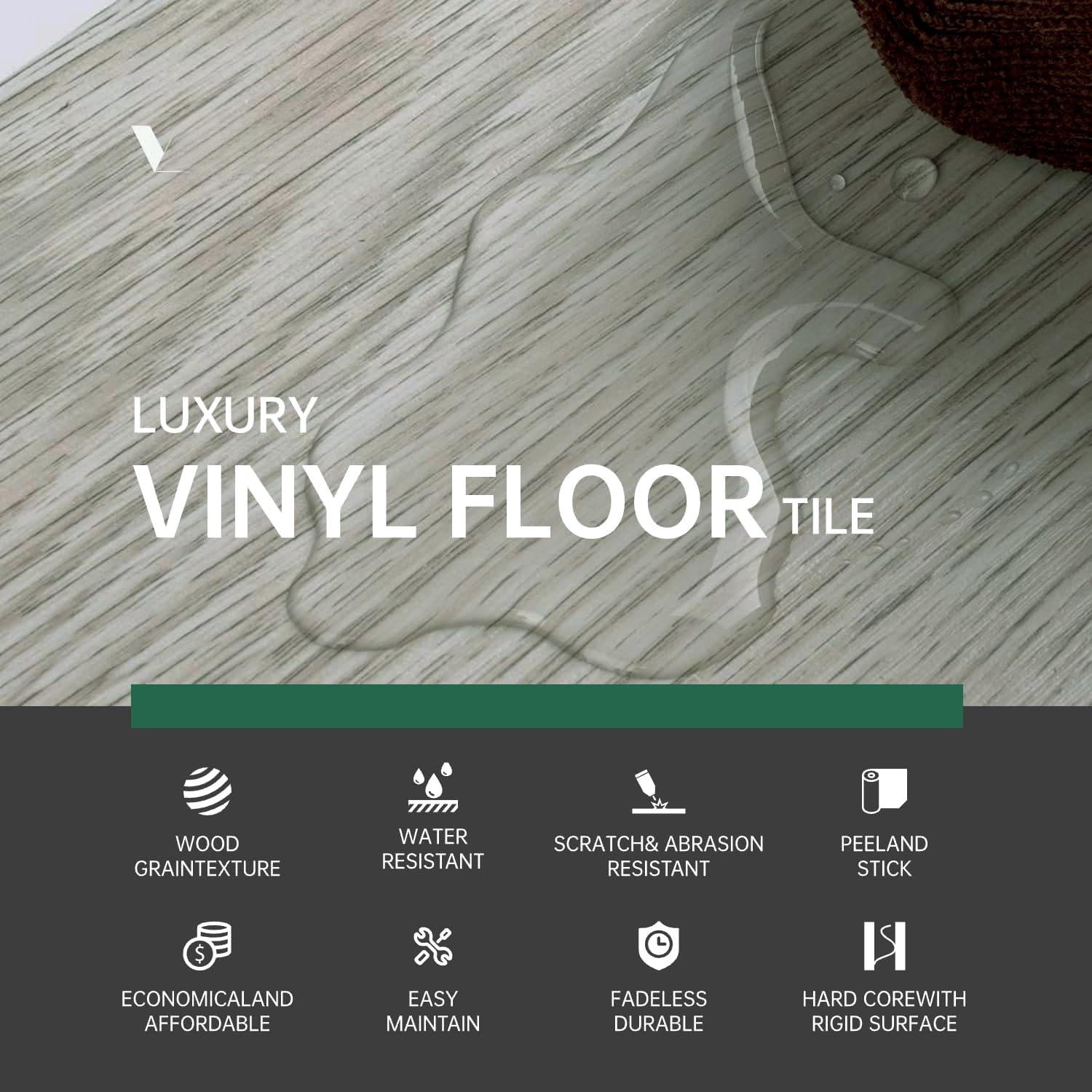 Peel And Stick Vinyl Flooring 36 Pack 54 Sq.ft  Waterproof For Office Living Room Bathroom Kitchen - Design Easy To Install Floor White Washed