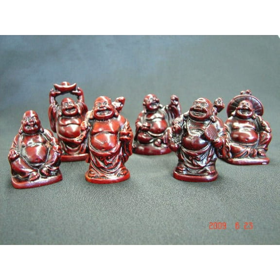 Set of 6-Pc 2 Inch Red Chinese Buddha Statues