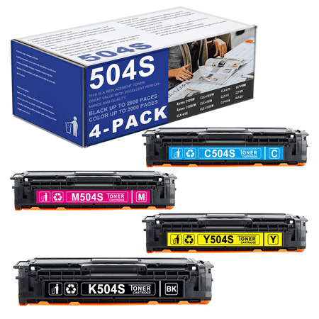 4 Pack CLT-K504S Toner Cartridge Replacement for Samsung Xpress C1810W C1860FW Printers (1BK+1C+1M+1Y).
