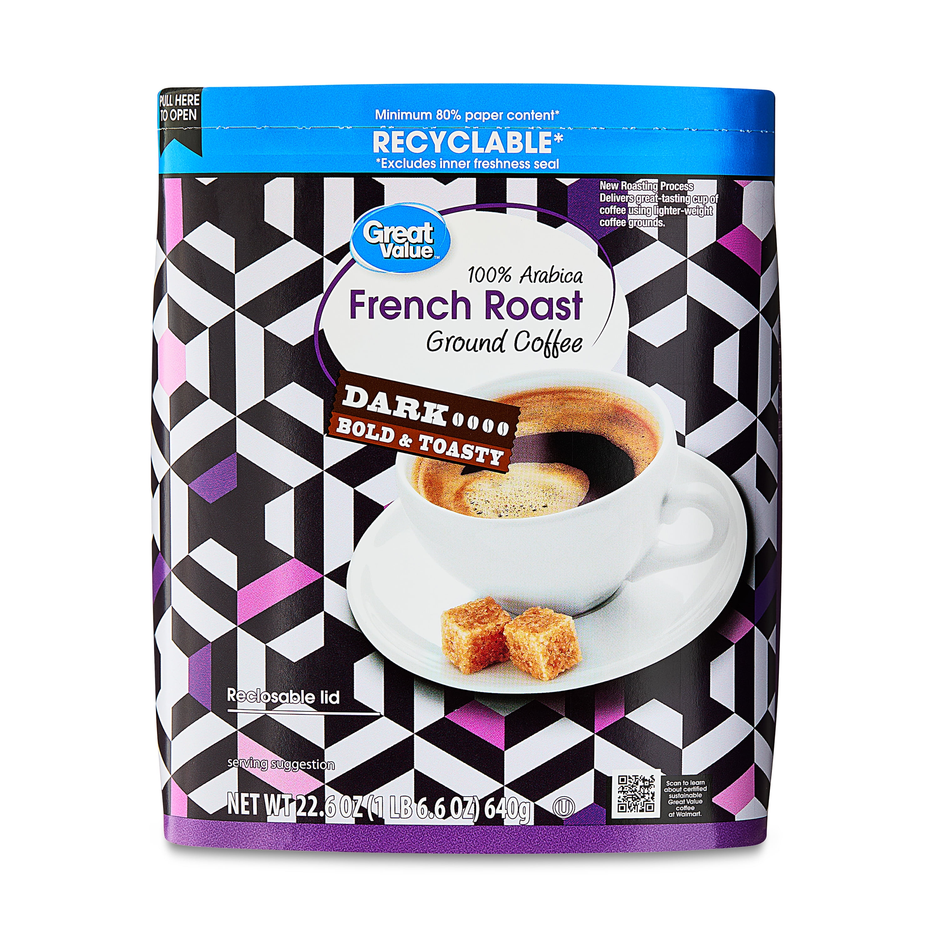 (6 pack) Great Value French Roast Dark Ground Coffee, 22.6 oz