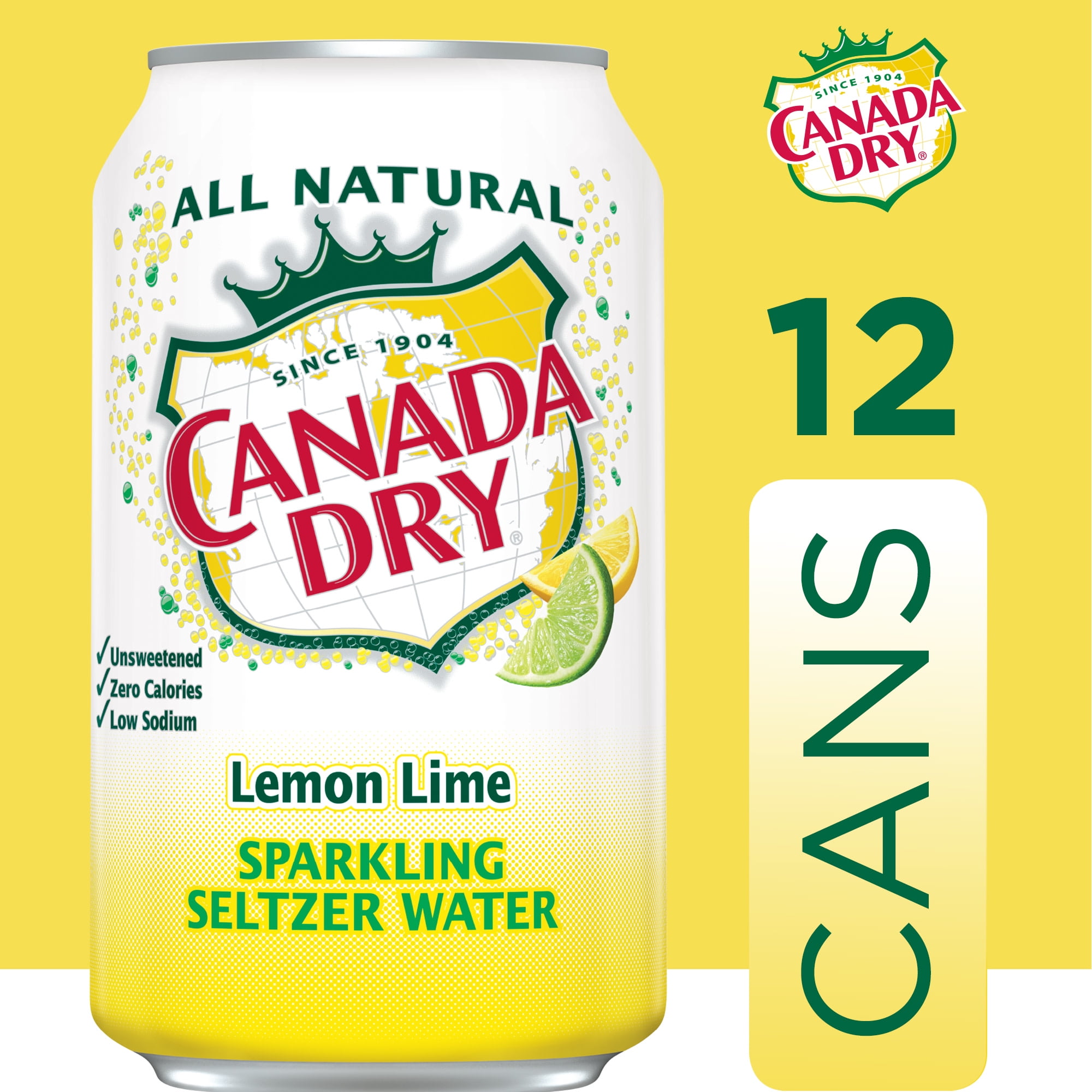 (3 pack) Canada Dry Lemon Lime Sparkling Seltzer Water, 12 fl oz, 12 Pack Cans