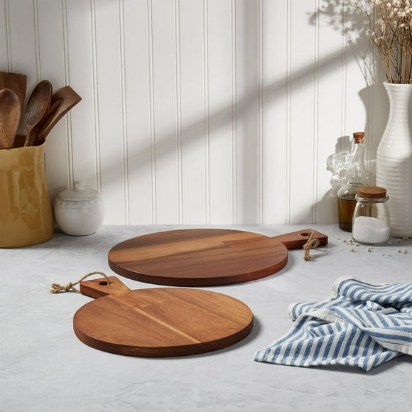 Ensemble terre à terre de 2 planches rondes de service en bois d’acacia