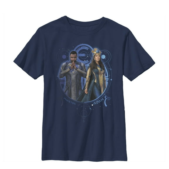 Boy's Marvel Eternals Phastos and Ajak Duo Graphic Tee Navy Blue Medium