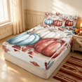 thumbnail image 3 of Erosebridal Watercolor Pumpkins Zipper Queen Comforter Set with Fitted Sheet and 2 Pillowcases, Hippie Vintage Autumn Leaves Zipper Bedding Set for Boys Girls, Blue Red White Brown, Reversible, 3 of 7