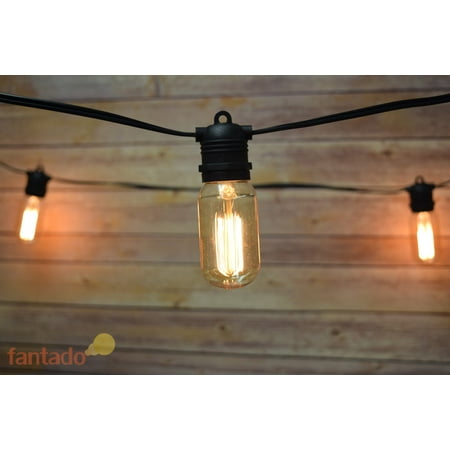 10 Socket Outdoor Commercial String Light Set, Edison T45 Squirrel Cage Light Bulbs, 21 FT Black ...