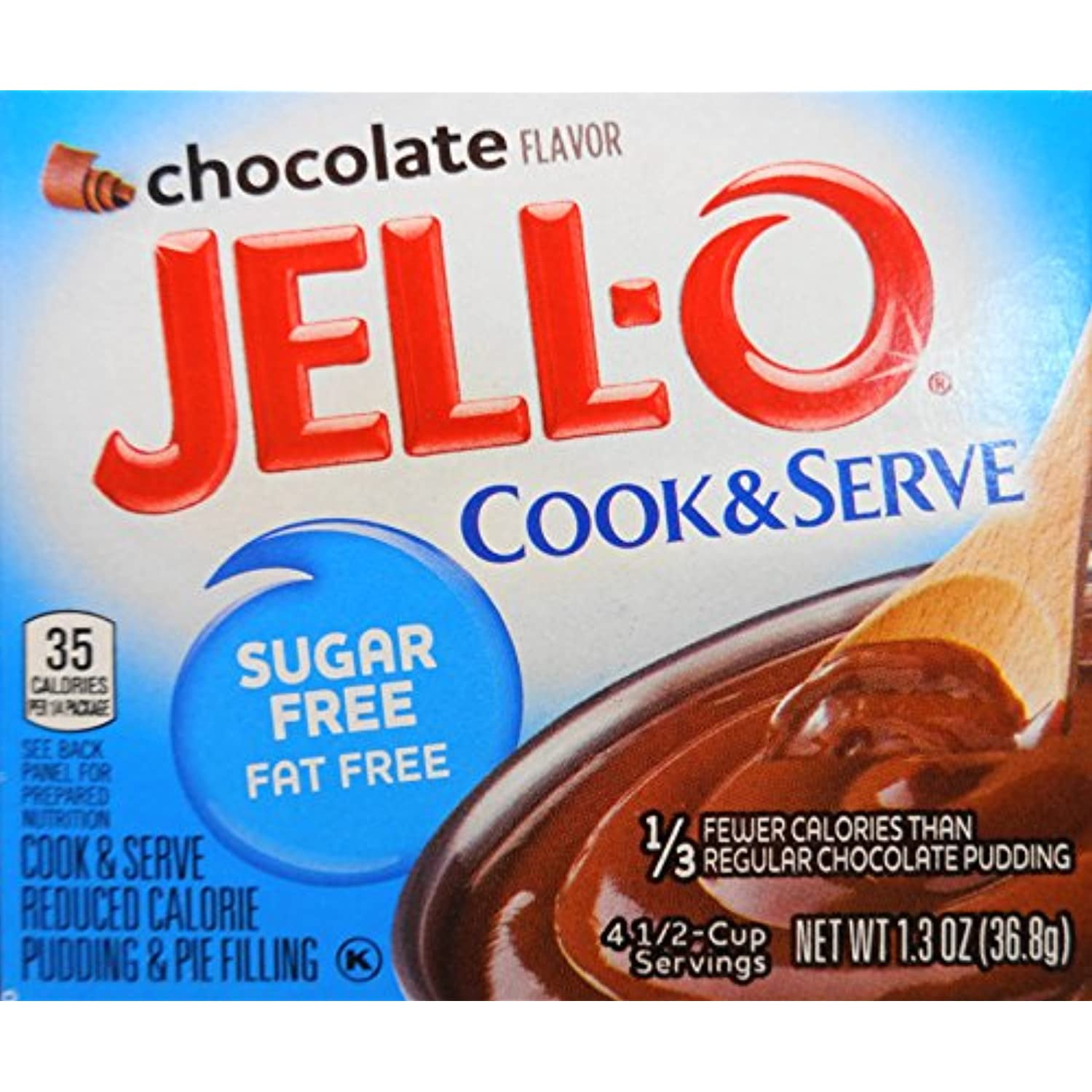 JellO Chocolate Pudding, Cook & Serve, Sugar Free, 1.3 Ounce Box, 3