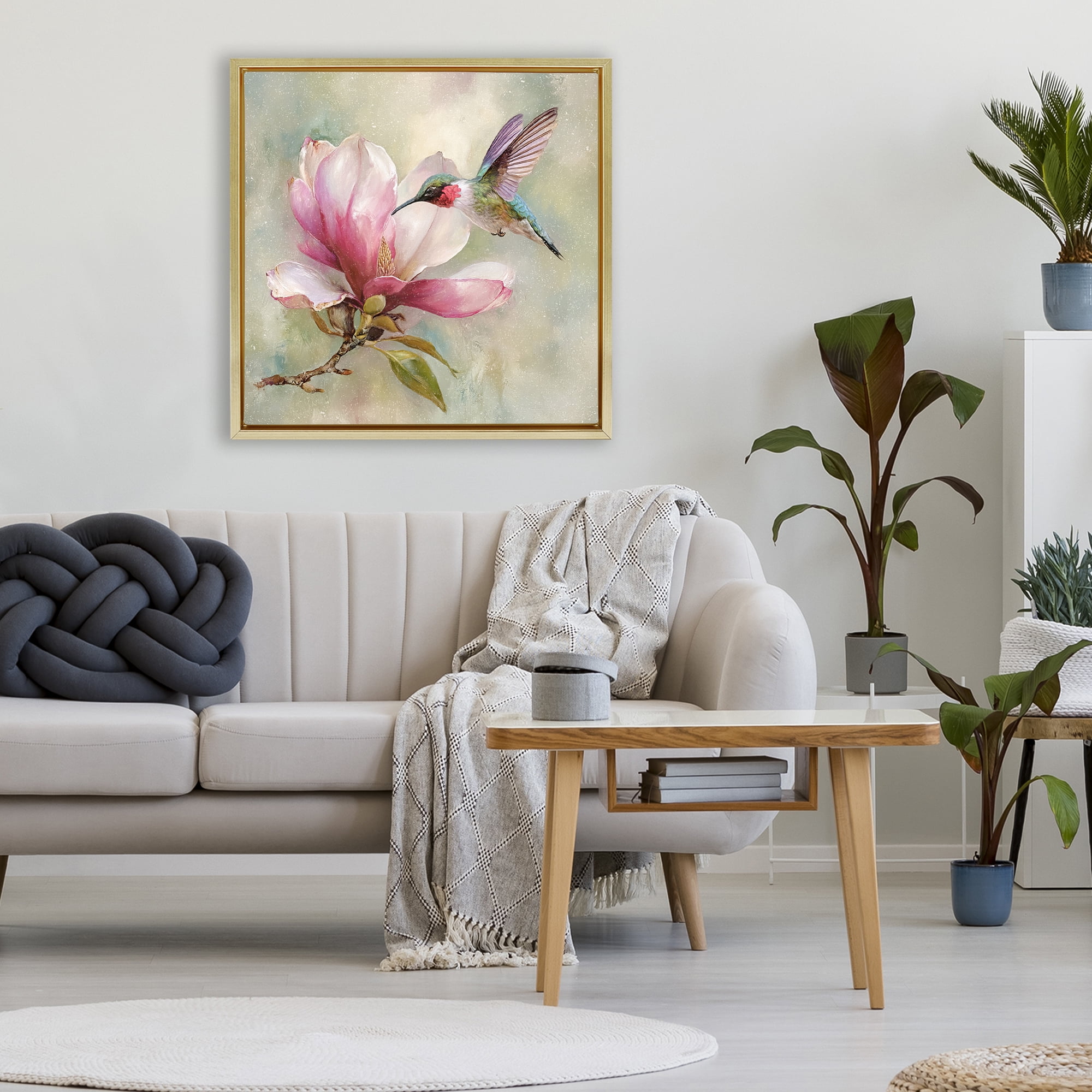 Stupell Industries Magnolia Ruby Hummingbird Gold Framed Floater Canvas Wall Art, design by Tina LeCour