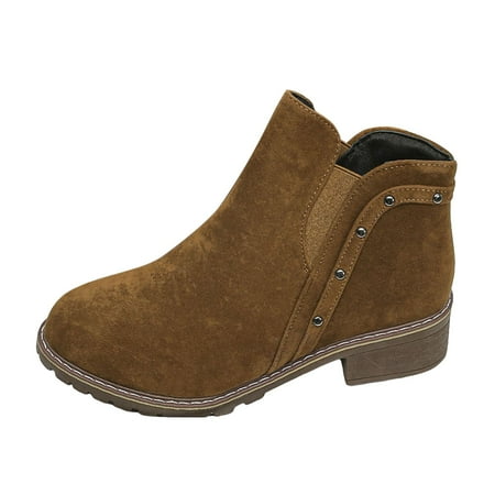 

DVKOVI Botas De Mujer Womens Ankle Cowboy Boots Women s Fashion Low Heel Splicing Suede British Round Toe Square Heel Women s Shoes Low Heel Cowboy Boots for Women Brown 43