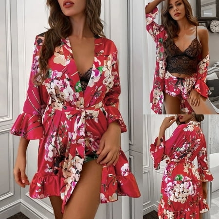 

Pajamas Polyester Printed Daily Woman Sleeve Garters Lingerie Bodysuit with Stockings Belts
