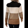 thumbnail image 3 of Suéteres de Bloque de Color para Mujer, Blusas de Larga con Cuello Alto, Suéter de Punto Holgado. Color Caramelo M, 3 of 7