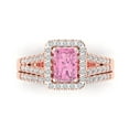 thumbnail image 2 of 1.57 ct Brilliant Emerald Cut Pink Zircon 14k Rose Gold Halo Solitaire with Accents Engagement Bridal Wedding Ring Band Set size 4.75, 2 of 7