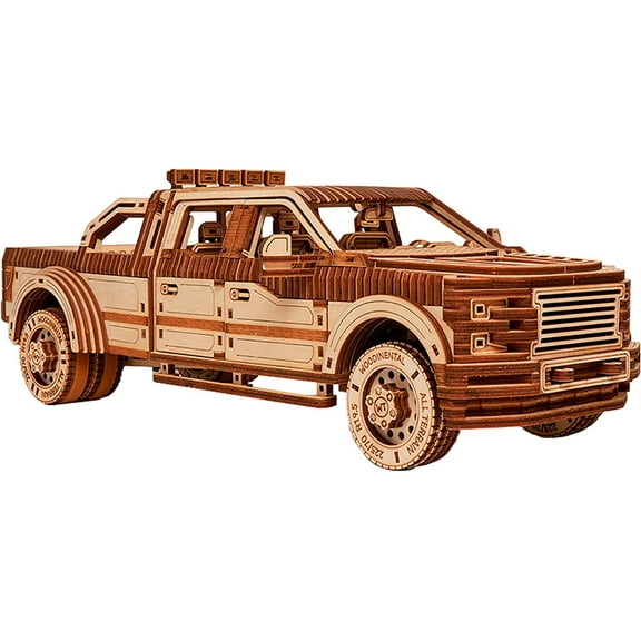 Wood Trick Full-size Pickup Truck Car Wooden 3D Puzzles for Adults and Kids to Build - Rides up to 32 feet - Engineering DIY Mechanical Wooden Models for Adults