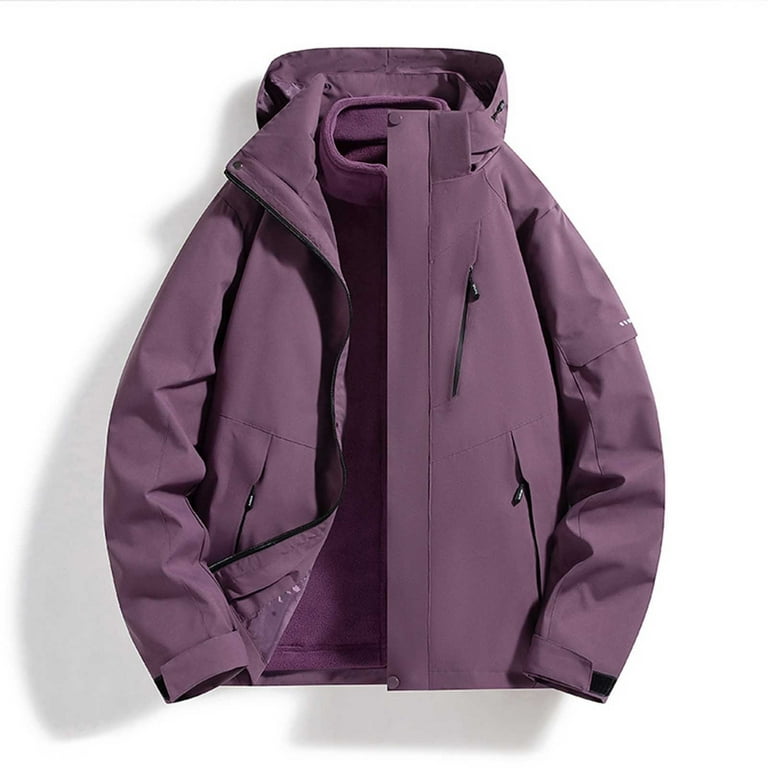 VPQILH Womens Rain Jackets Waterproof Rain Coats 2 in 1 Windbreaker Warm Winter Raincoats Fleece Lined Hiking Cargo Jackets Outdoor Rain Jacket Walmart
