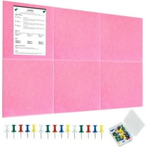 Pink 35.4"x23.6" Large Cork Board with 50 Push Pins, Self-Adhesive Bulletin Board No Damage for Wall, Felt Pin Board for Paste Notes, Photos, Schedules Offices Home(6 Pcs 11.8x11.8 Inch)