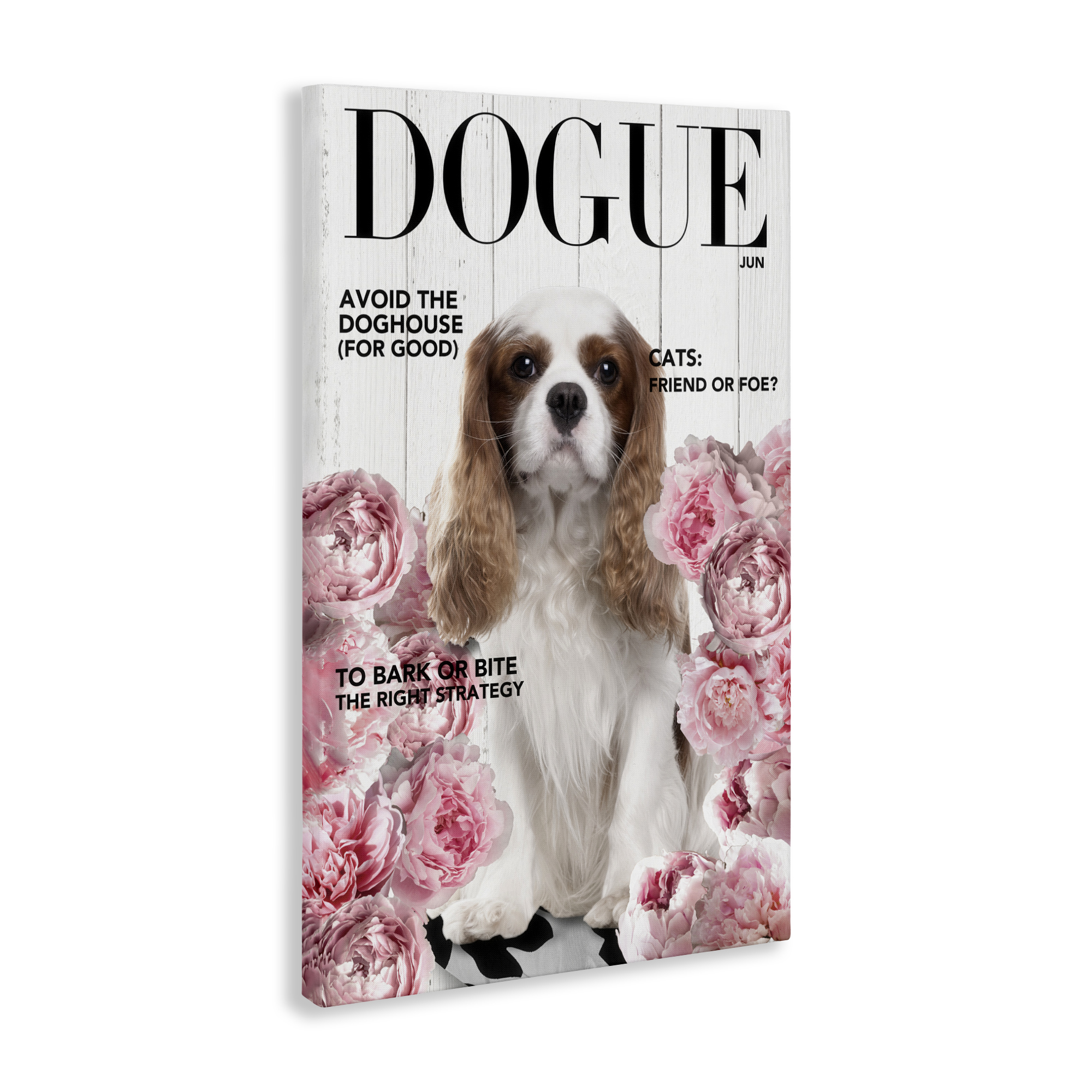 Funny Floral Dog Magazine Canvas Wall Art, design by Sasha
