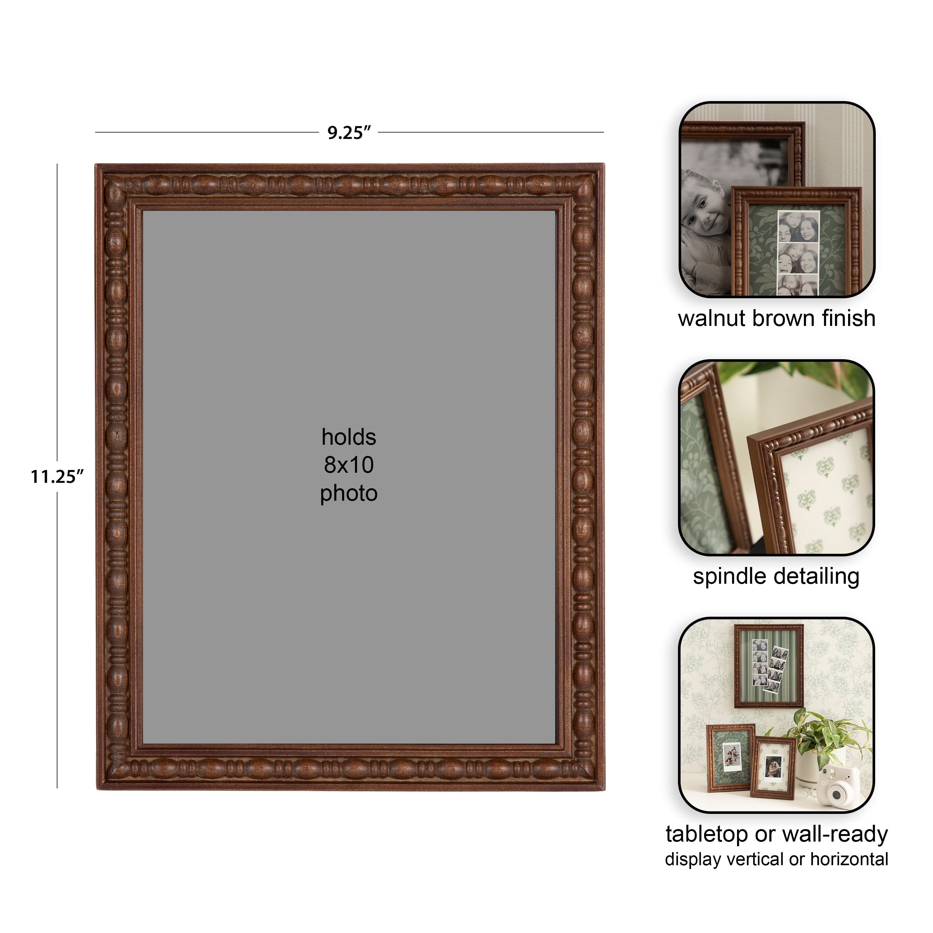 DesignOvation – 8x10 Picture Frame – Spindle Dark Walnut Tabletop Photo Frame