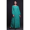 thumbnail image 3 of Bimba Moss Georgette Blueberry Leaves Printed Womenâ€™s Long Sleeve MaxiÂ&nbsp;DressÂ&nbsp;Elastic Waist Gown-XSmall, 3 of 5